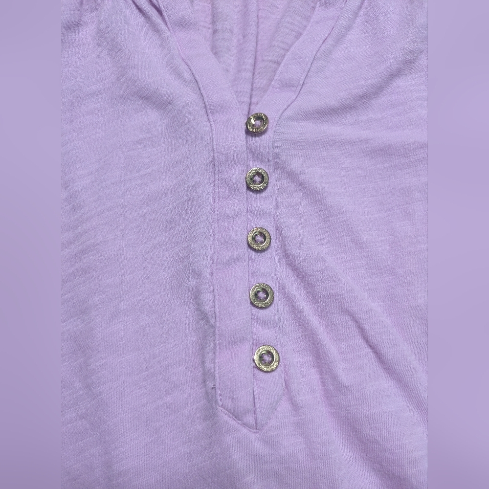 Lilly Pulitzer Essie Tank Top Lilac Freesi Purple & Gold Button - Picture 5 of 6